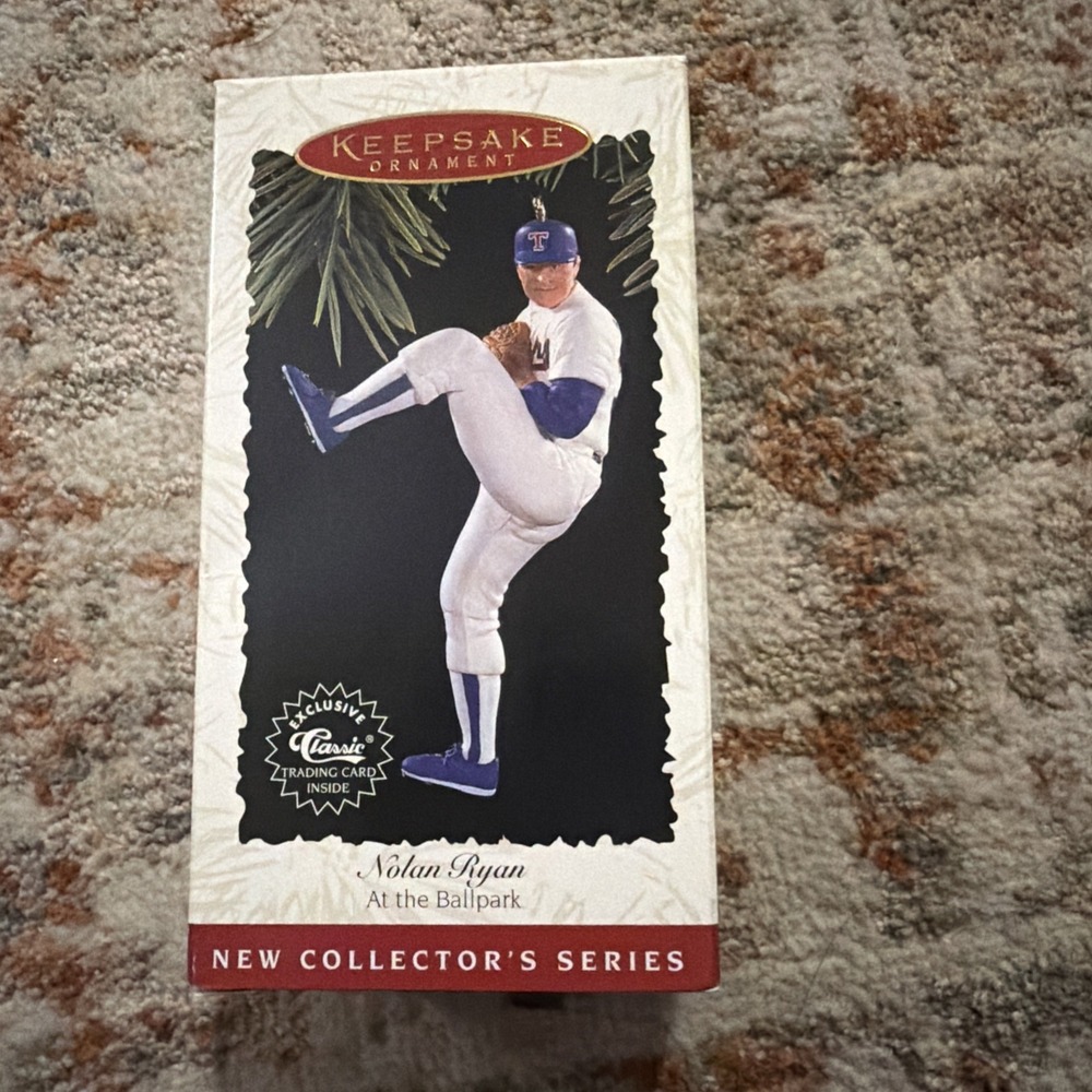 Nolan Ryan At The Ballpark Hallmark Keepsake Ornament & Trading Card 1996 VTG